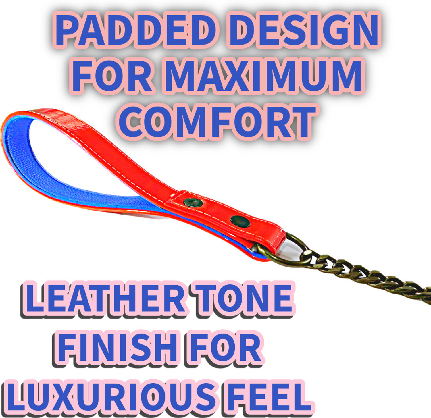 Image of SUPER CHAIN LEATHER Tone Leash Chew Proof Soft Padded Handle with BRASS Hook(LARGE-MEDIUM) 130 cm Dog Chain Leash