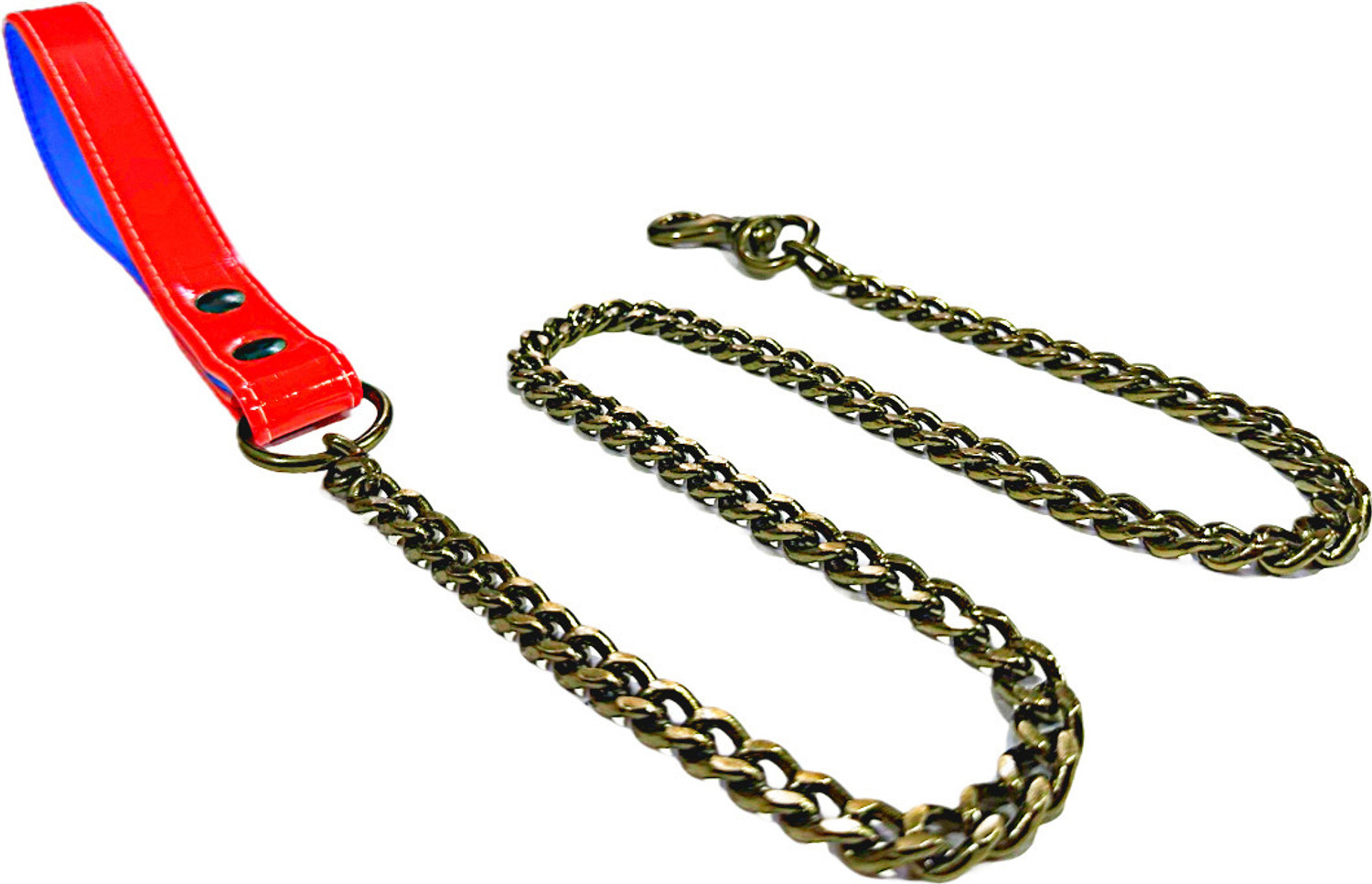 Image of SUPER CHAIN LEATHER Tone Leash Chew Proof Soft Padded Handle with BRASS Hook(LARGE-MEDIUM) 130 cm Dog Chain Leash