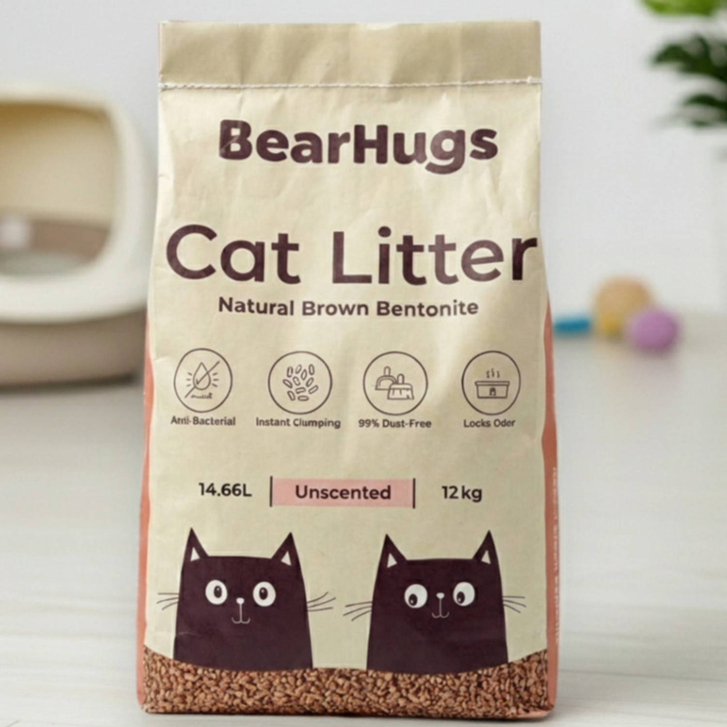 BearHugs Unscented Natural Brown Bentonite 12 kg Cat Pet Litter Tray Refill