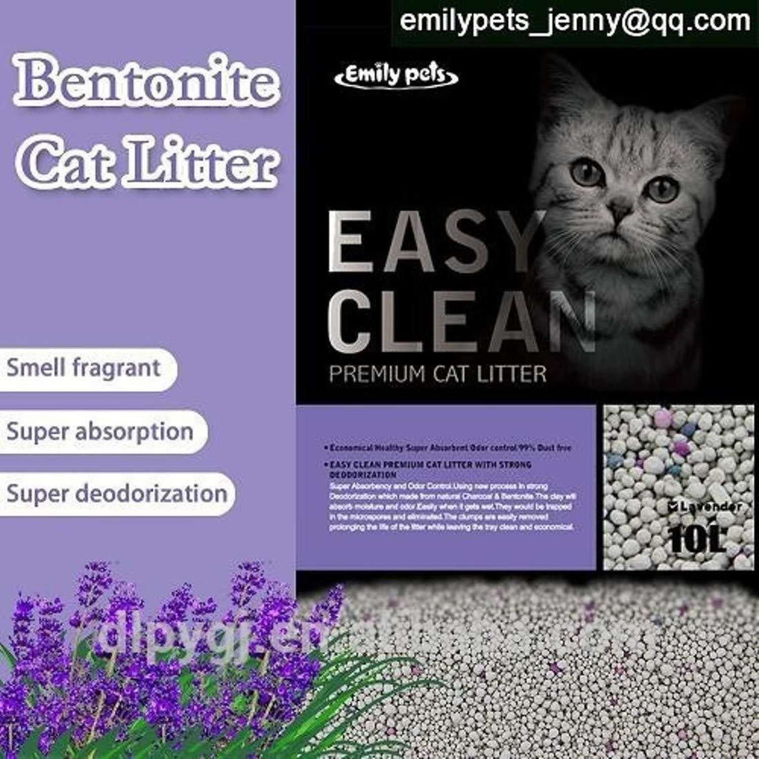 Image of Emily Pets Fresh Scented Bentonite Cat Litter (Lavender, 5 L) Pet Litter Tray Refill