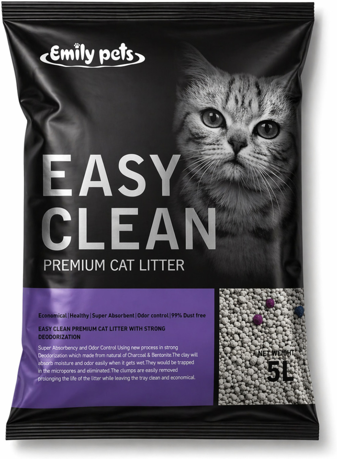 Image of Emily Pets Fresh Scented Bentonite Cat Litter (Lavender, 5 L) Pet Litter Tray Refill