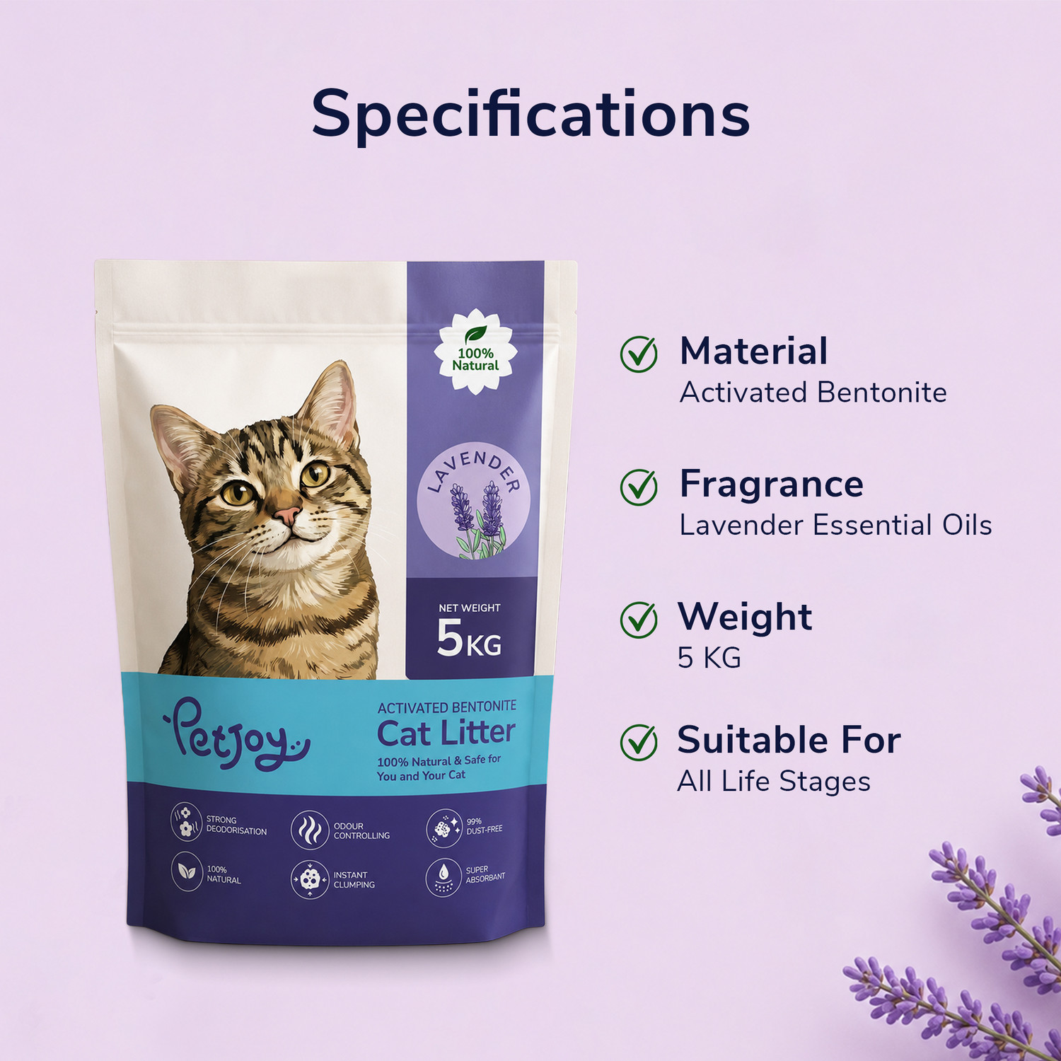Image of PetJoy Smart Clump Cat Litter Inside | Pet Friendly Lavender Essential Oils Pet Litter Tray Refill