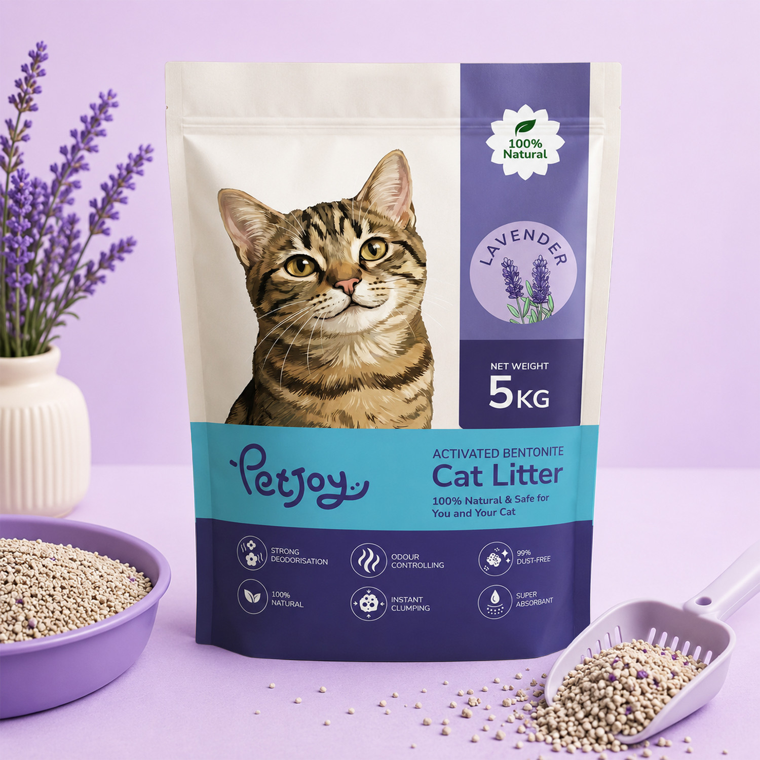 Image of PetJoy Smart Clump Cat Litter Inside | Pet Friendly Lavender Essential Oils Pet Litter Tray Refill