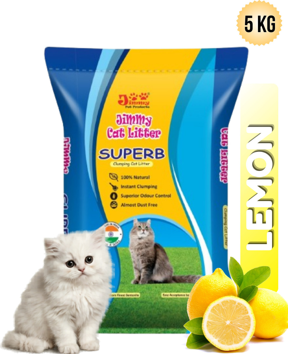 Image of Jimmy Superb Cat Litter Lemon Fragrance Pet Litter for Cats 5 kg Pet Litter Tray Refill