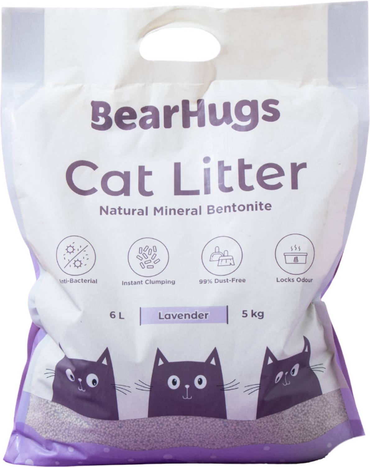 BearHugs Bentonite Cat Litter - Lavender Perfect for Cat (Pack of 1, 5.8 LTR) Pet Litter Tray Refill