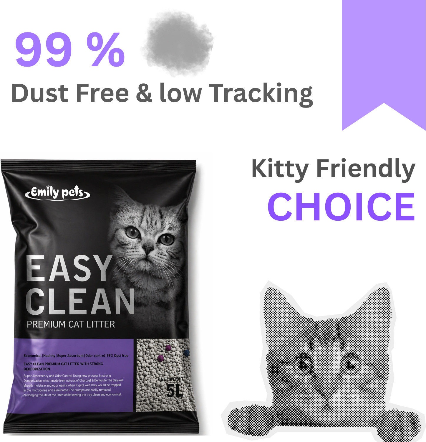 Image of Emily Pets Fresh Scented Bentonite Cat Litter (Lavender, 5 L) Pet Litter Tray Refill