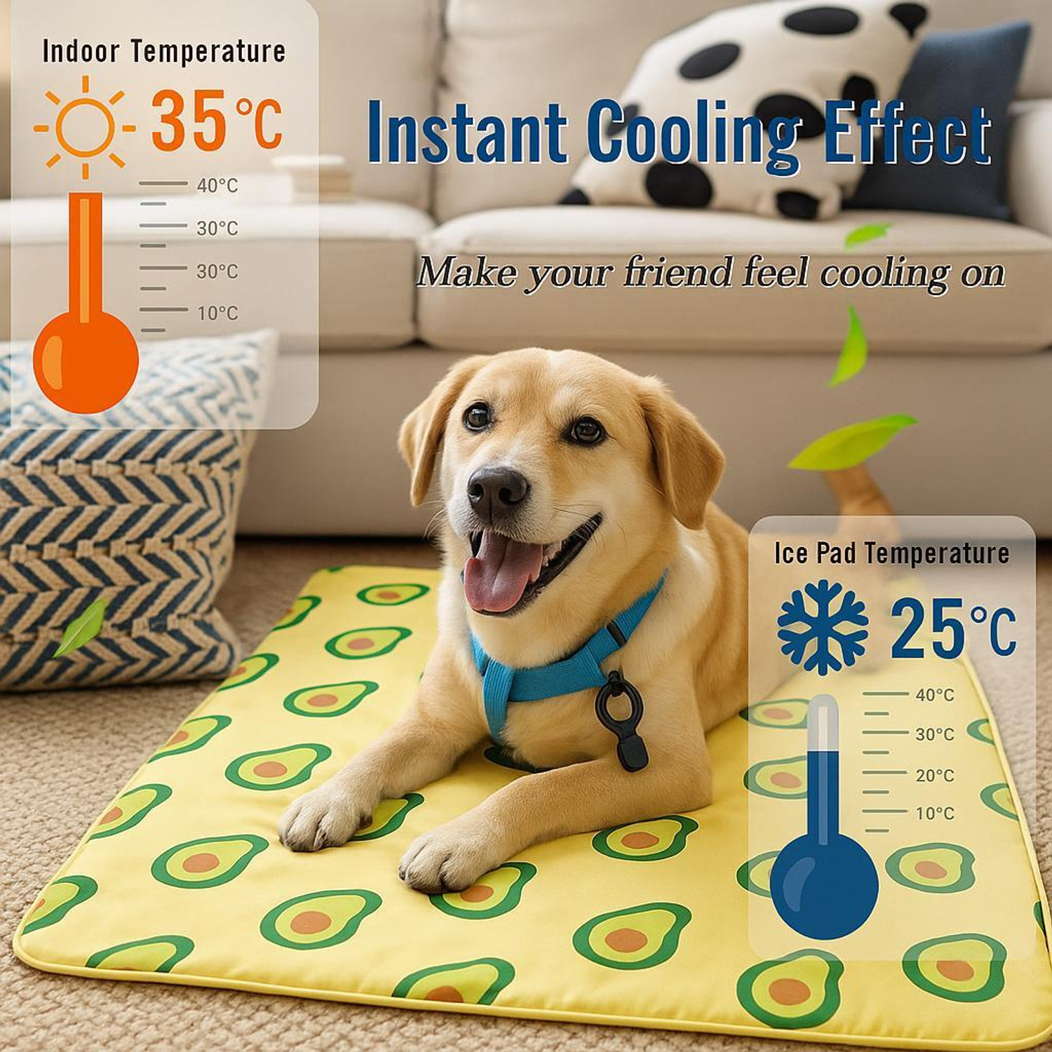 Image of Furry Castle Pawfectly Chill Mat, Avocado Vibes Edition- Beat the Heat in Style Cat, Dog, Rabbit Pet Mat