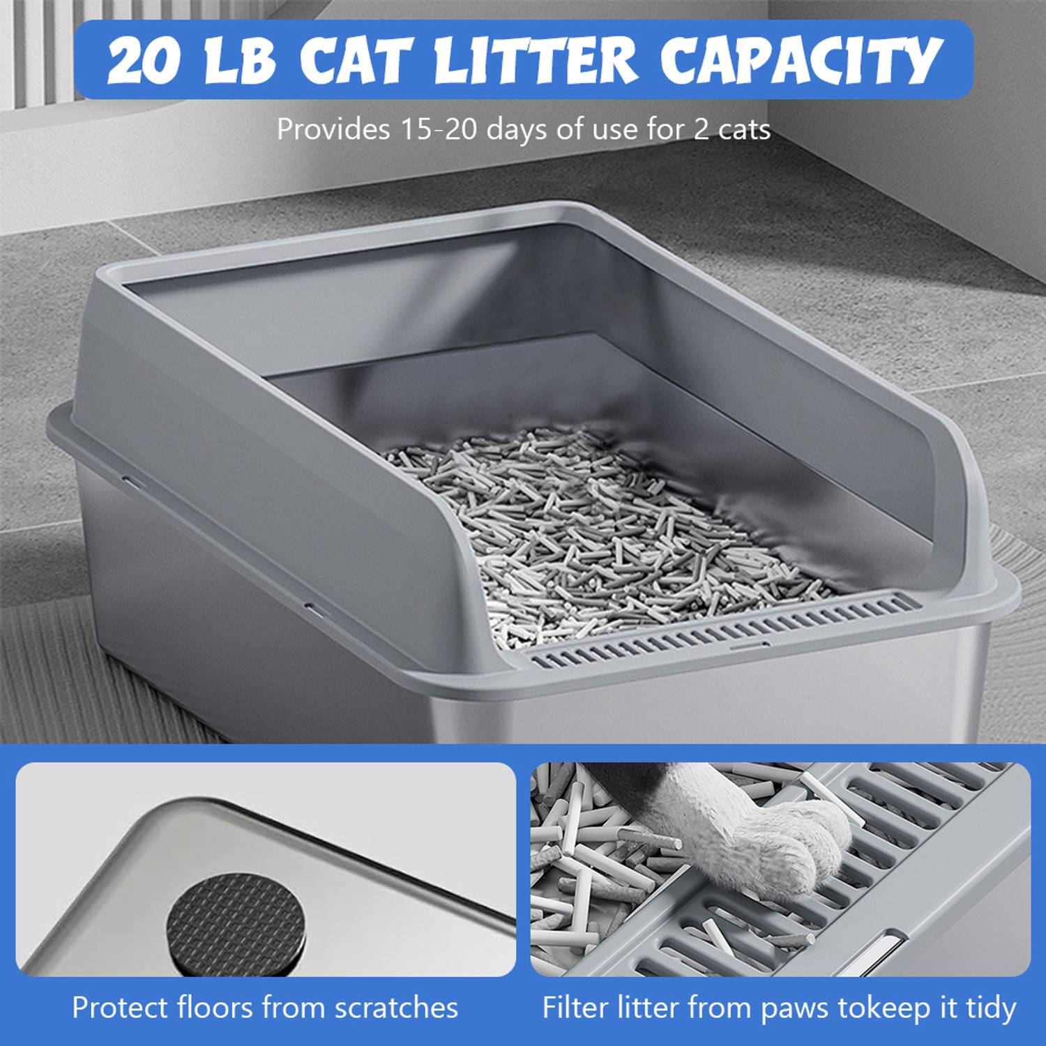 SUPVOX Stainless Steel Cat Litter Box - Image 3