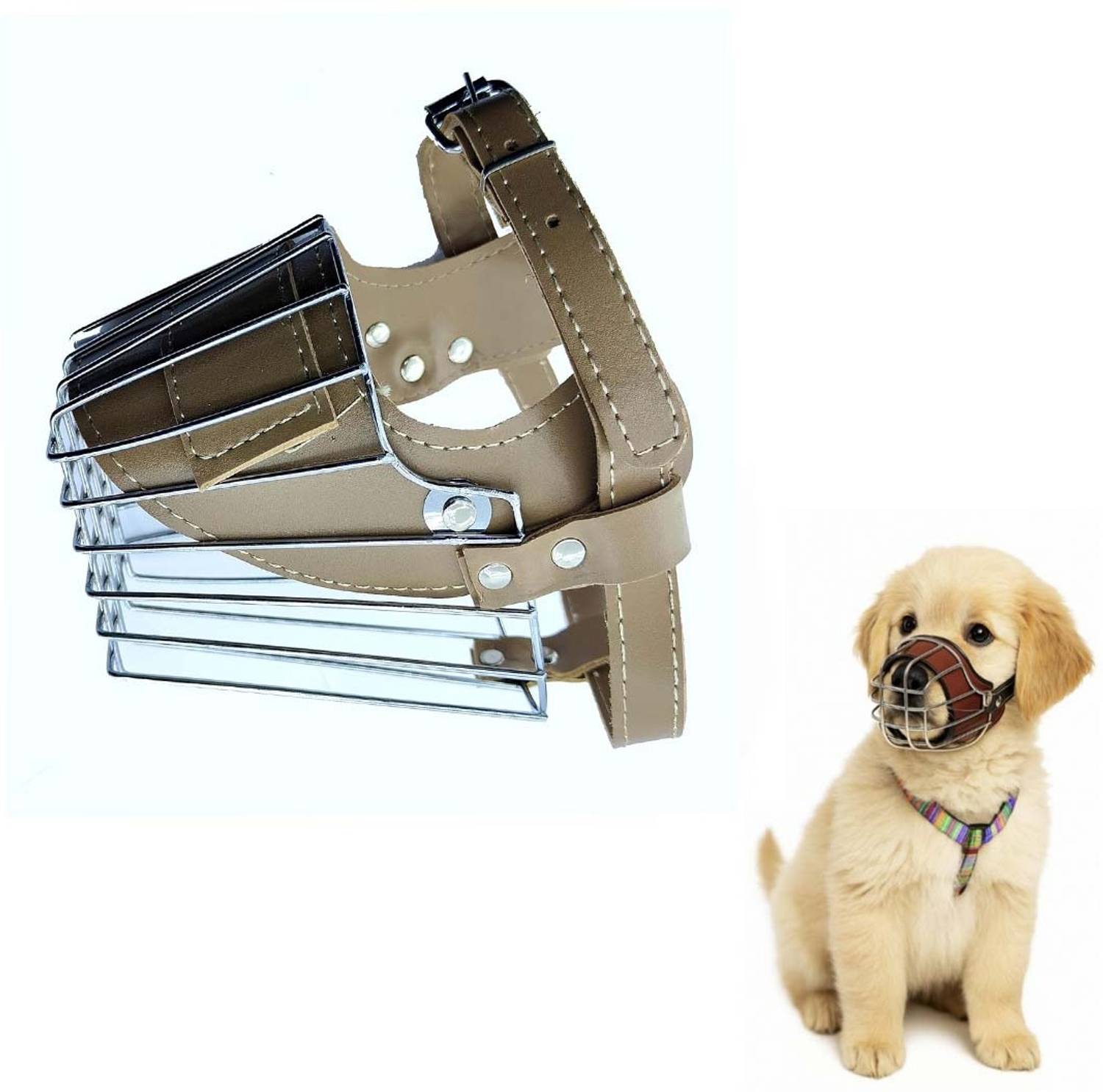 AKEnnterprises Dog Muzzle Adjustable Leather Strap & Breathable Dog Metal Muzzle (X-Small) Extra Small Other Dog Muzzle
