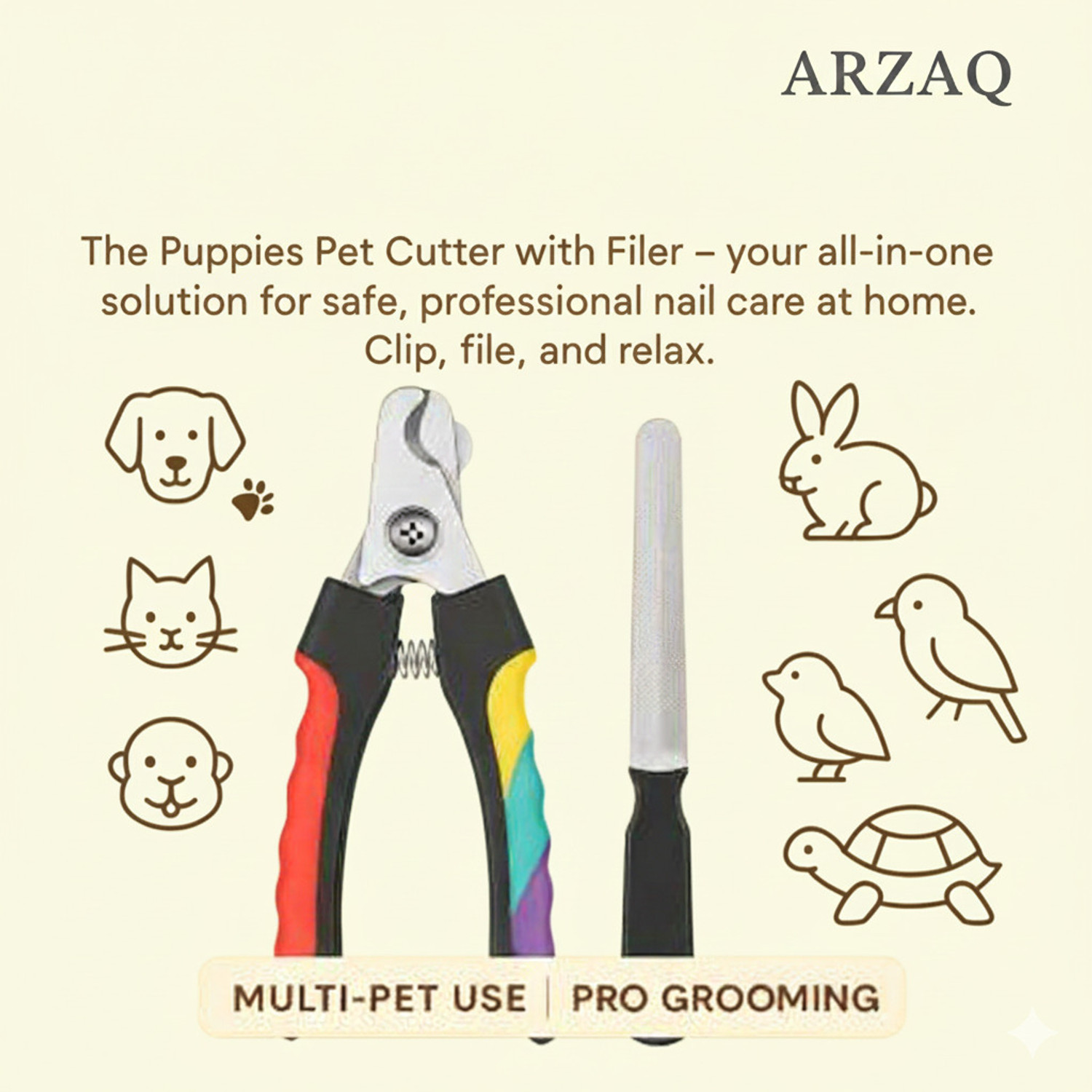 Image of ARZAQ Pet Stainless Steel Pet Nail Cutter Clipper with Grinder Trimmer Grinder Nail Clipper