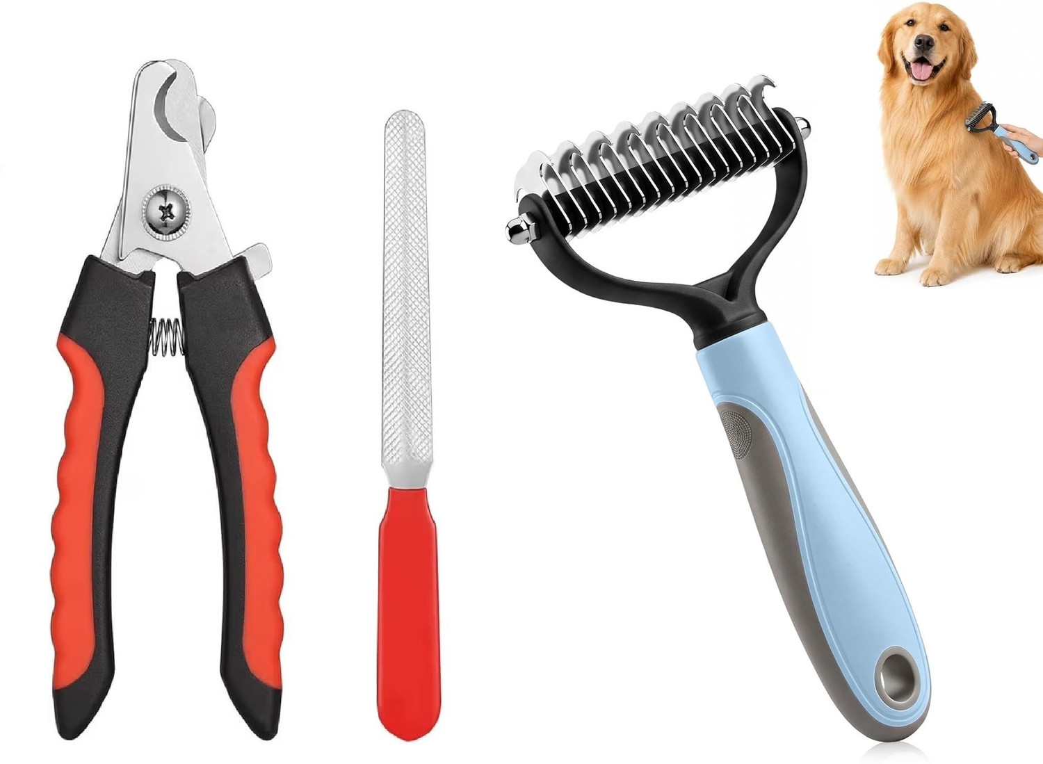 Image of decorvaiz Deshedding Comb, Pet Nail Clipper & Nail File for Short Medium Slicker Brushes for Dog & Cat, Rabbit