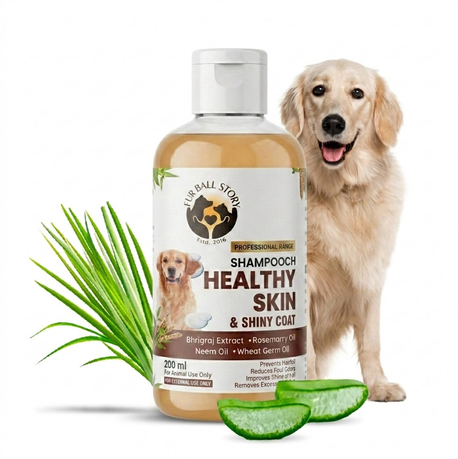 Fur Ball Story Healthy Skin & Shiny Coat 2 in 1 Dog Shampoo and Conditioner Lemongrass Aloevera Conditioning, Anti-Bacterial, Allergy Relief, Anti-itching, Anti-fungal Mild Dog Shampoo