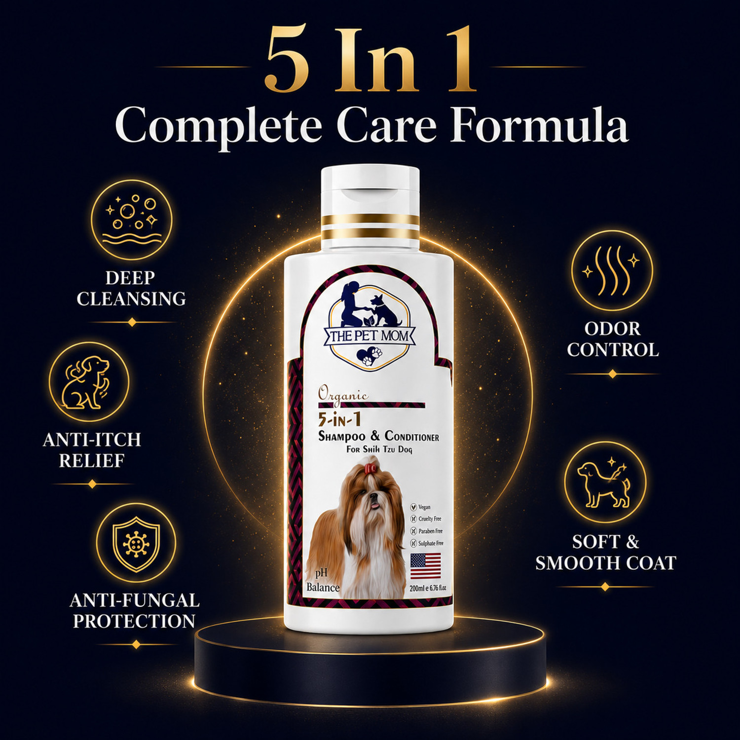 Image of THE PET MOM 5 In 1 Shampoo & Conditioner For Shih Tzu Dog & Puppy | Deep Cleans, Refreshing, Conditioning Fresh Fragrance, Anti Itching, Anti Fungal, Bad Odor | All Dog Breed, Dog Shampoo