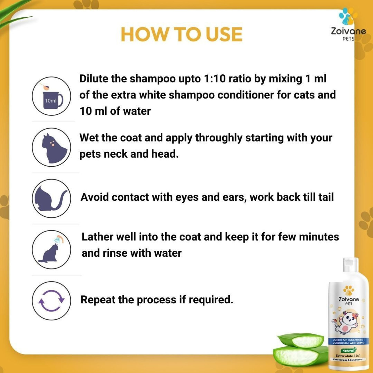 Image of Zoivane 5 in 1 Extra White Cat Shampoo with Conditioner|100% Natural Active Ingredients| Allergy Relief, Anti-microbial, Conditioning, Whitening and Color Enhancing Floral and Sweet Cat Shampoo