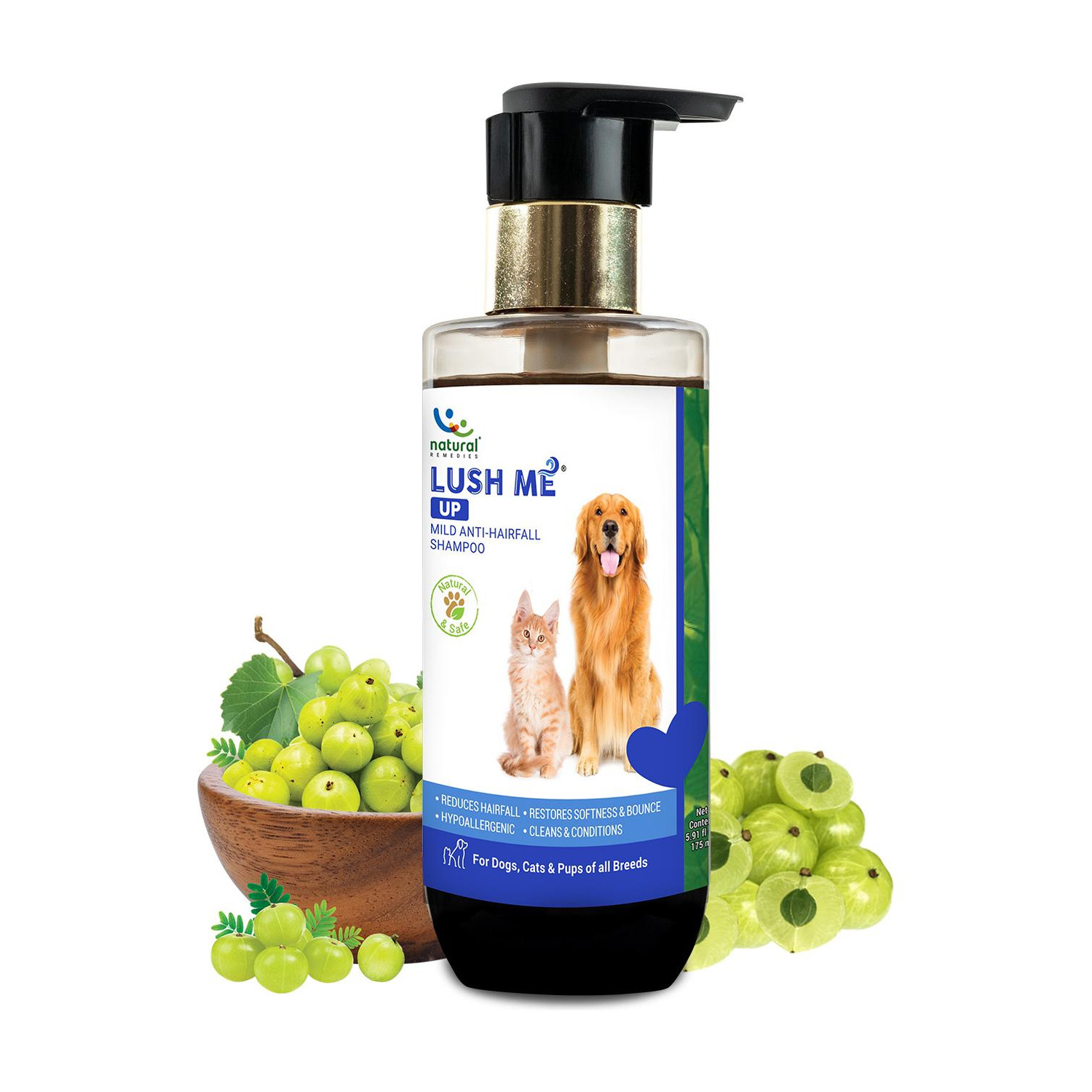 Natural Remedies Lush Me Up Mild Anti-Hairfall Shampoo for Dogs, Cats & Pups 175 ml Anti-dandruff Fresh Dog Shampoo