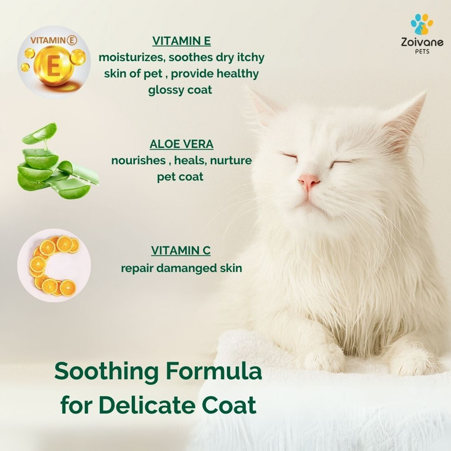 Image of Zoivane 5 in 1 Extra White Cat Shampoo with Conditioner|100% Natural Active Ingredients| Allergy Relief, Anti-microbial, Conditioning, Whitening and Color Enhancing Floral and Sweet Cat Shampoo
