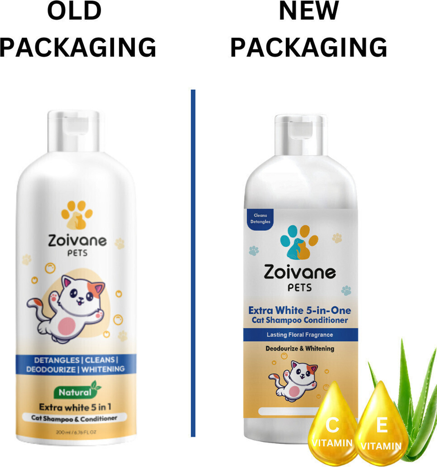 Image of Zoivane 5 in 1 Extra White Cat Shampoo with Conditioner|100% Natural Active Ingredients| Allergy Relief, Anti-microbial, Conditioning, Whitening and Color Enhancing Floral and Sweet Cat Shampoo