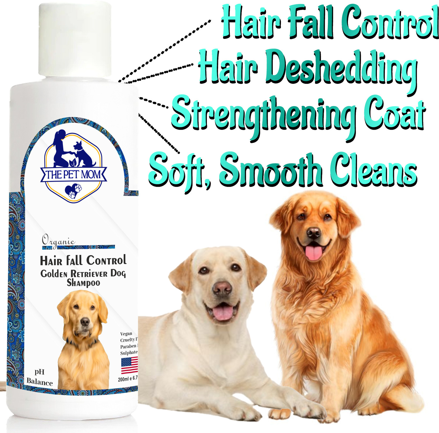 Image of THE PET MOM Golden Retriever Dog Shampoo Hair Fall Control -Shed Control, Strengthening Coat Conditioning Fresh, Reduces Hair Fall, Cleans & Conditions, De-Shedding Cleanser All Dog Breed, Dog Shampoo