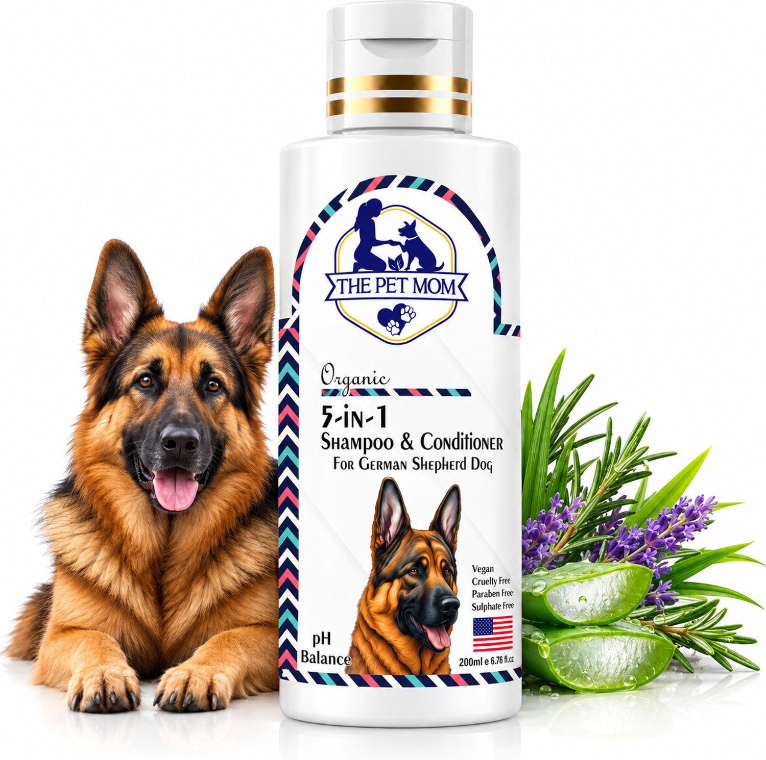 THE PET MOM 5 In 1 Shampoo & Conditioner For German Shepherd Dog | Deep Cleans, Refreshing, Conditioning Fresh Fragrance, Anti Itching, Anti Fungal, Bad Odor, All Dog Breed, Dog Shampoo