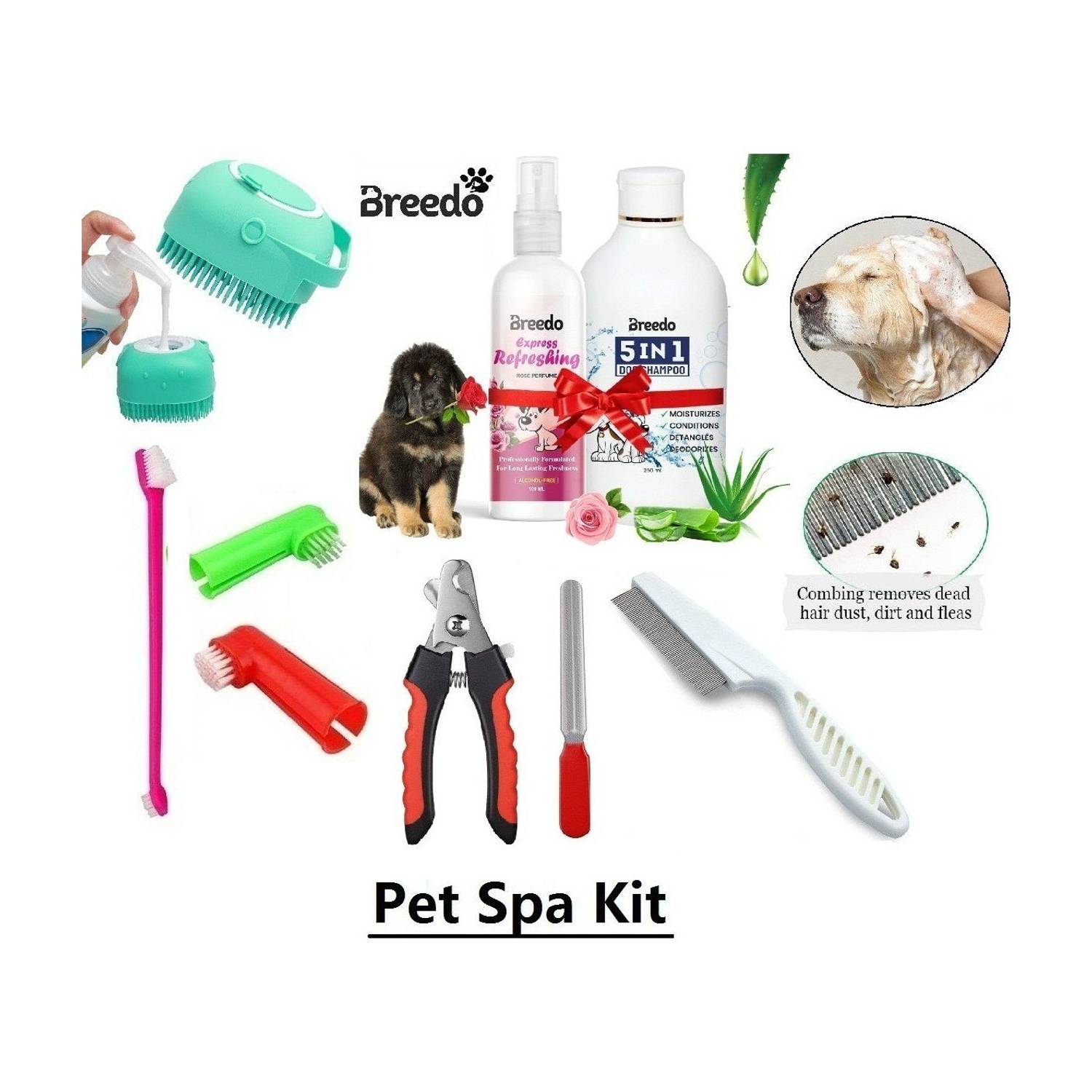 Breedo High Quality (Combo of 6) Dog & Cat Needs Grooming Kit For All Types Pets Pet Spa Kit