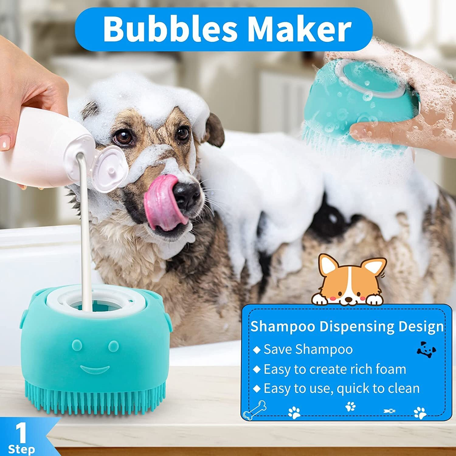 Image of Doggifys 4-in-1 Pet Grooming Kit - Slicker Brush, Nail Clipper, Silicone Bath Brush Set Pet Spa Kit