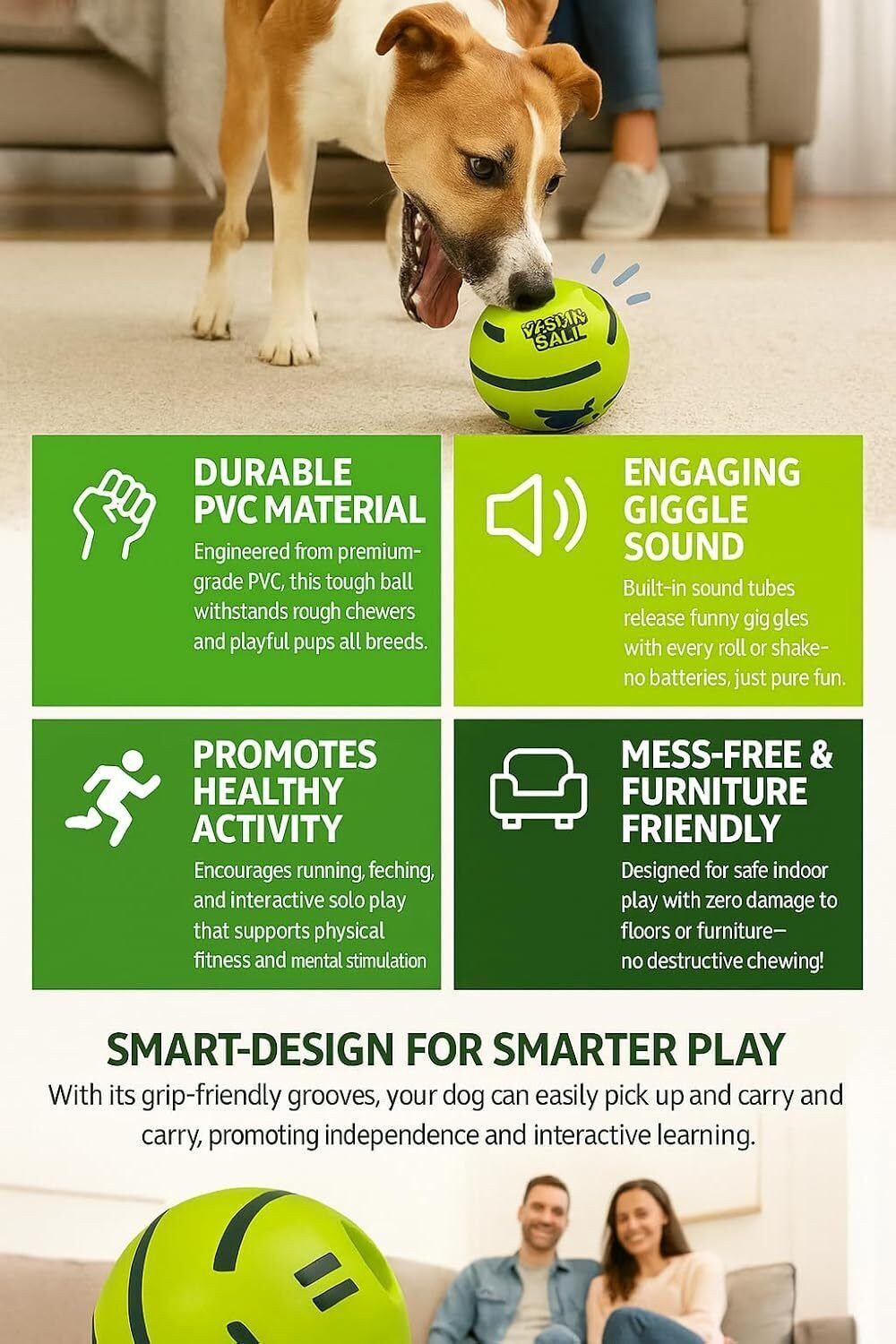 Image of Dogs and Tiddles Interactive Giggle Sound Ball Toy for Dogs and Puppies Polyresin Squeaky Toy, Ball For Dog