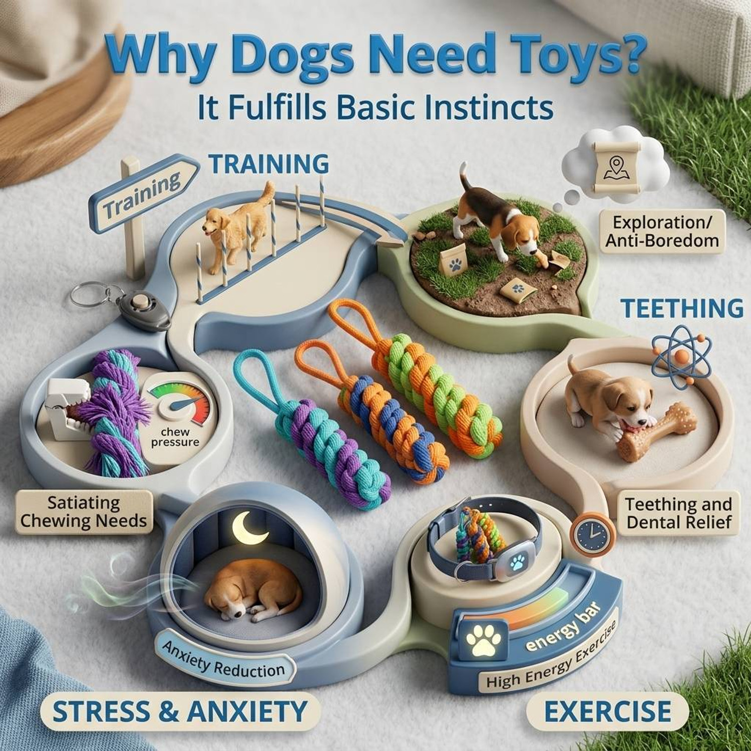 Image of PETZLUV Tough Chew Toys for Dogs - Heavy Duty Rope Toys for Dogs & Pet Accessories Cotton Chew Toy, Fetch Toy, Training Aid, Tug Toy For Dog