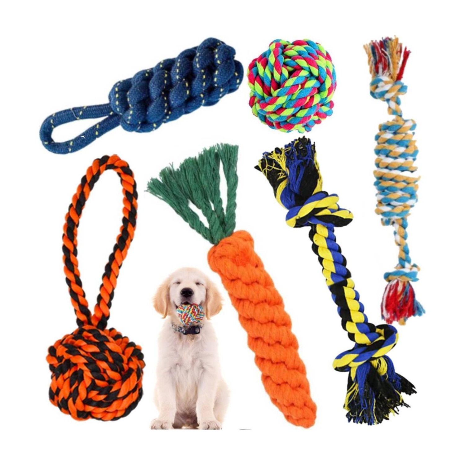 Image of decorvaiz Toys for Puppies & Small Dogs Toys | Rope Ball Toy | Color May Vary | Cotton, Rubber Ball, Bone, Chew Toy, Rubber Toy, Chew Toy, Training Aid, Tug Toy For Dog