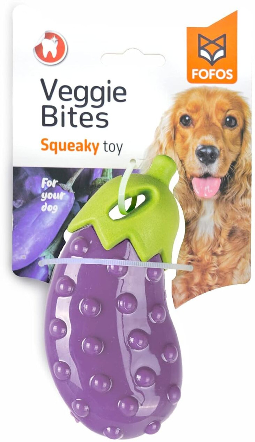 Image of fofos FOFOS Vegi-Bites Eggplant Squeaky Chew Dog Toy - Small Rubber Chew Toy For Dog