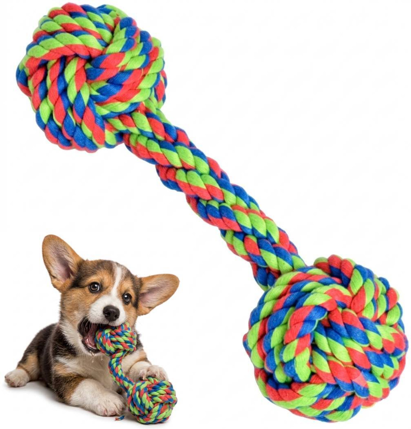 Image of PETZLUV Durable Dog Toys & Chew Toys for Dogs - Interactive Pet Accessories & Rope Cotton Chew Toy, Fetch Toy, Training Aid, Tug Toy For Dog