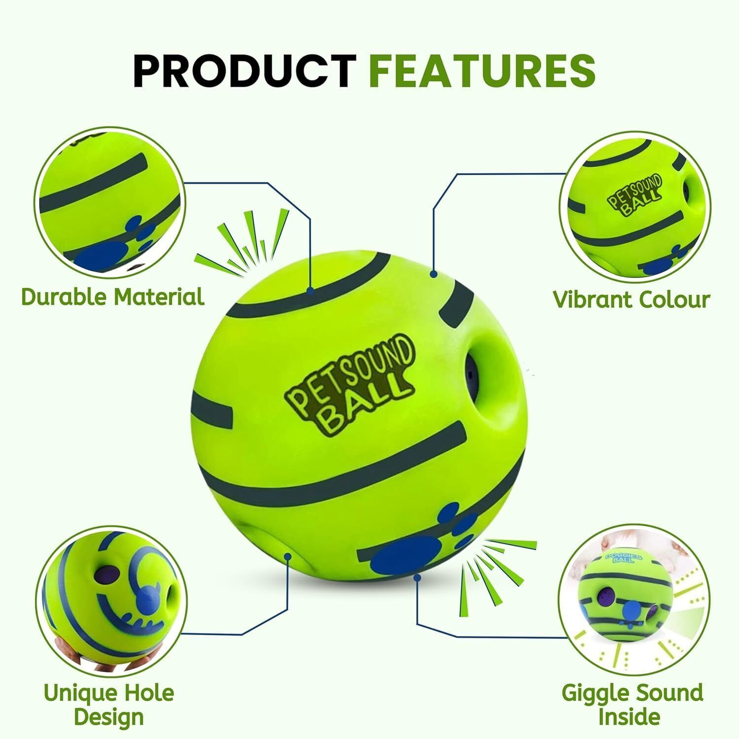 Image of Dogs and Tiddles Interactive Giggle Sound Ball Toy for Dogs and Puppies Polyresin Squeaky Toy, Ball For Dog