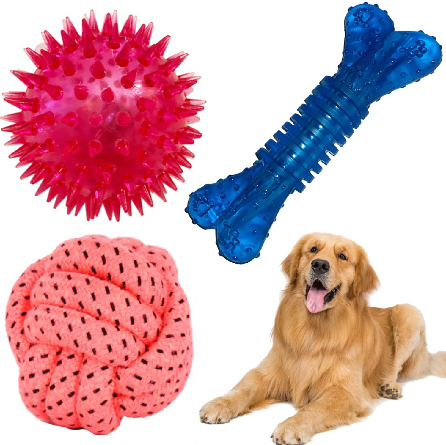 Image of PETZLUV Dog Toys, Chew Rope Toys for Teething & Cleaning for Small to Medium Dogs, 100% Cotton Ball, Chew Toy, Bone, Rubber Toy For Dog