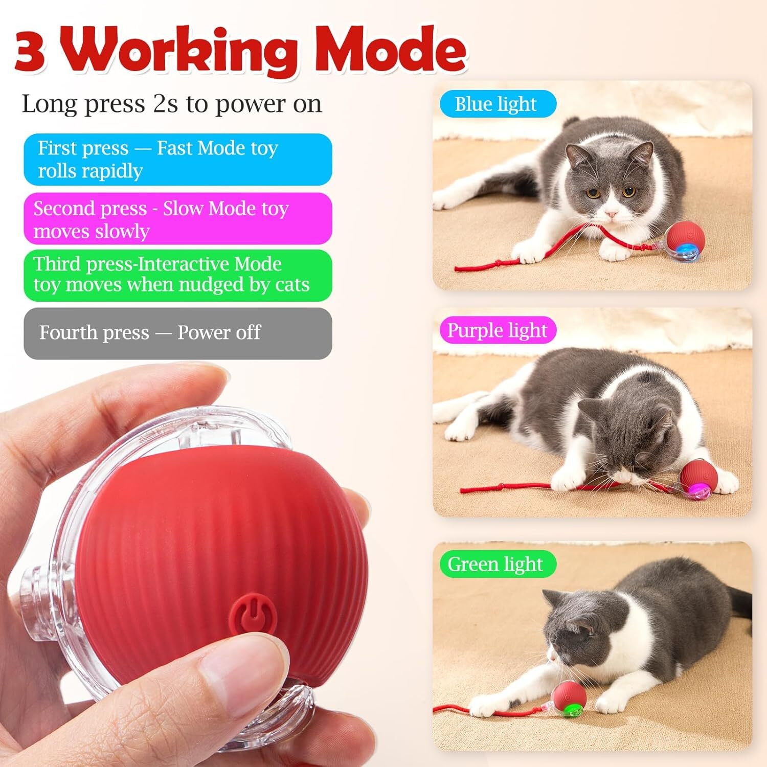 Image of MDM HUB Interactive Cat Toy - Cat Toys For Indoor Cats Smart Silicone Rolling Ball Silicone, Plastic Ball For Cat