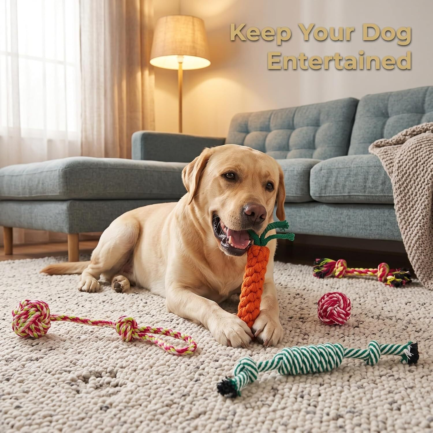 Image of PETZLUV Durable Dog Toys & Chew Toys for Dogs - Interactive Pet Accessories & Rope Cotton Chew Toy, Fetch Toy, Training Aid, Tug Toy For Dog