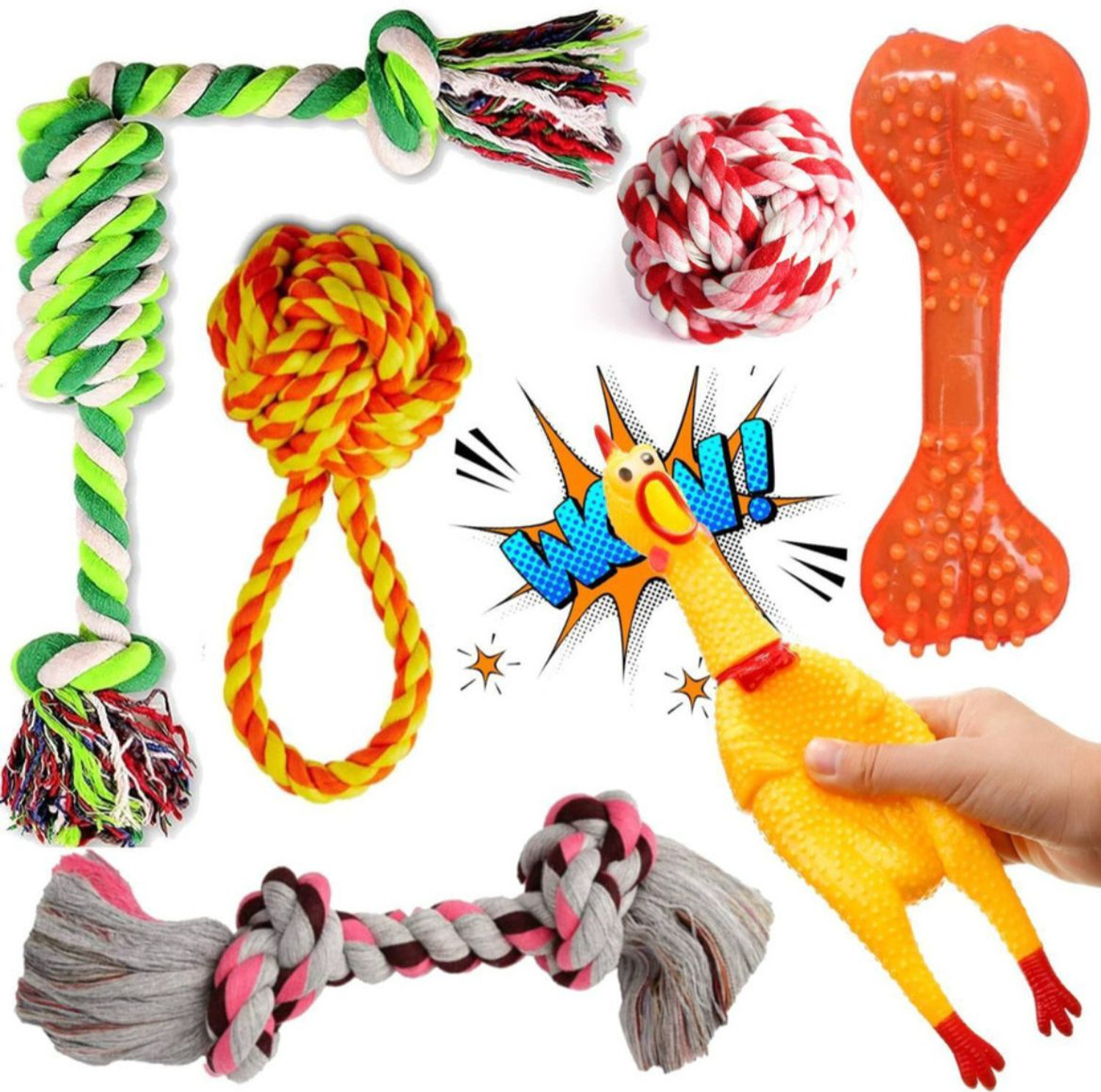 Image of decorvaiz Cotton Ball, Bone, Chew Toy, Fetch Toy, Tug Toy, Treat Dispensing Toy, Tough Toy, Soft Toy, Rubber Toy For Dog
