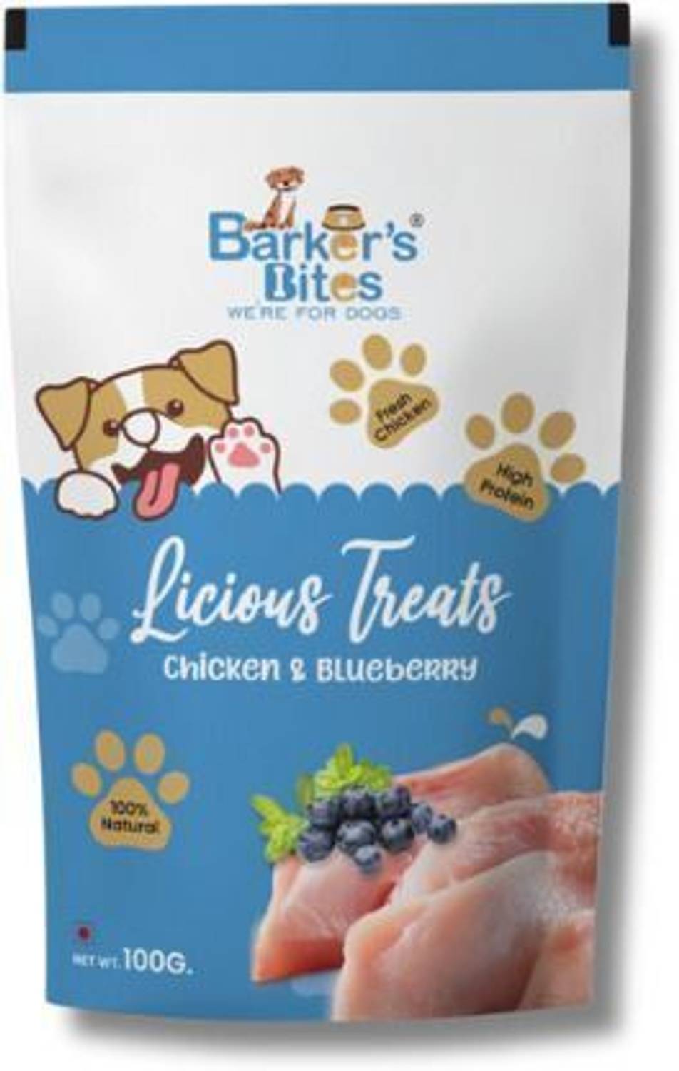 Barker's Bites 100% Natural Licious Treat Chicken & Blueberry | Fresh Chicken | High Protein | Blueberry, Chicken Dog Treat