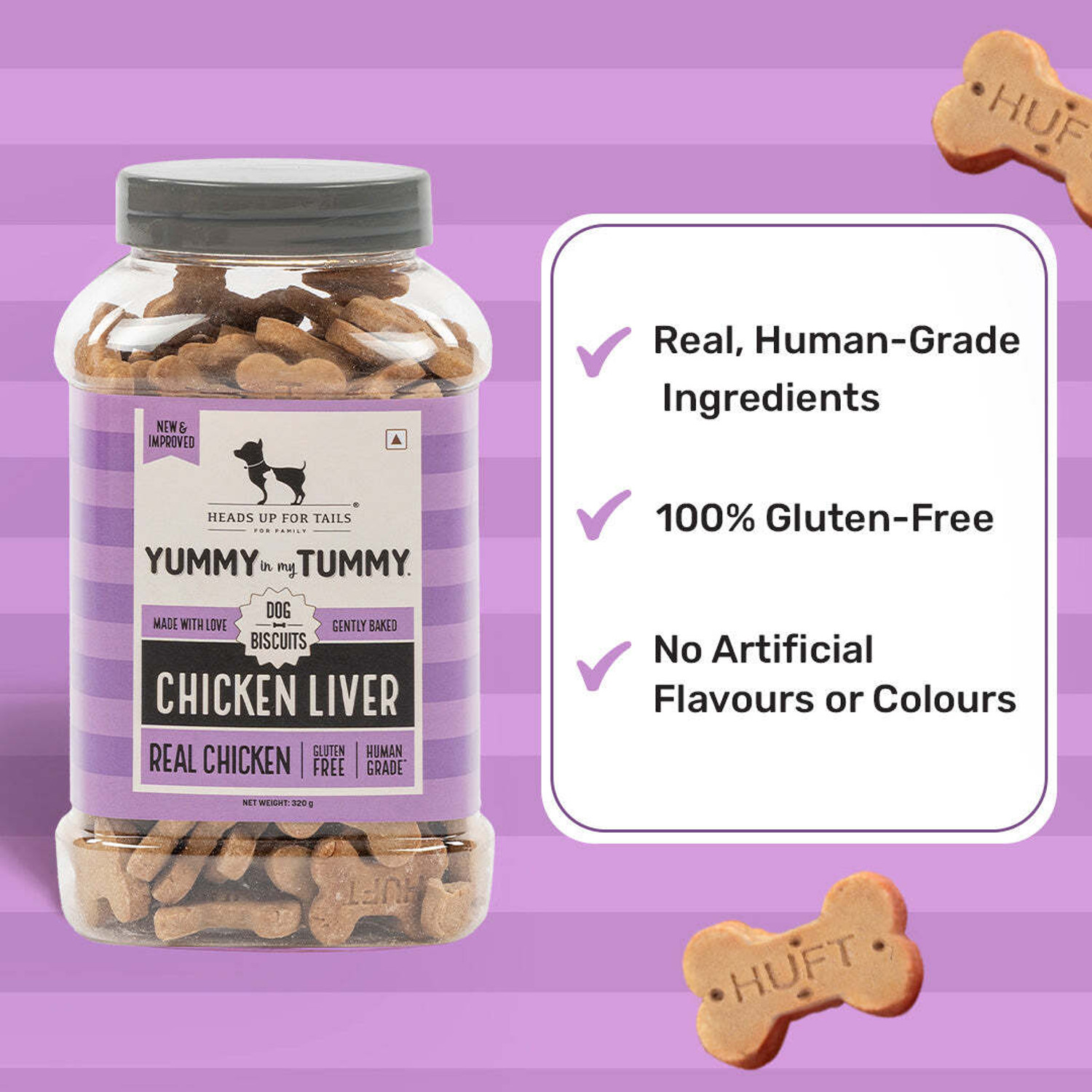 Image of Heads Up For Tails YIMT Chicken Liver Biscuits Chicken Dog Treat