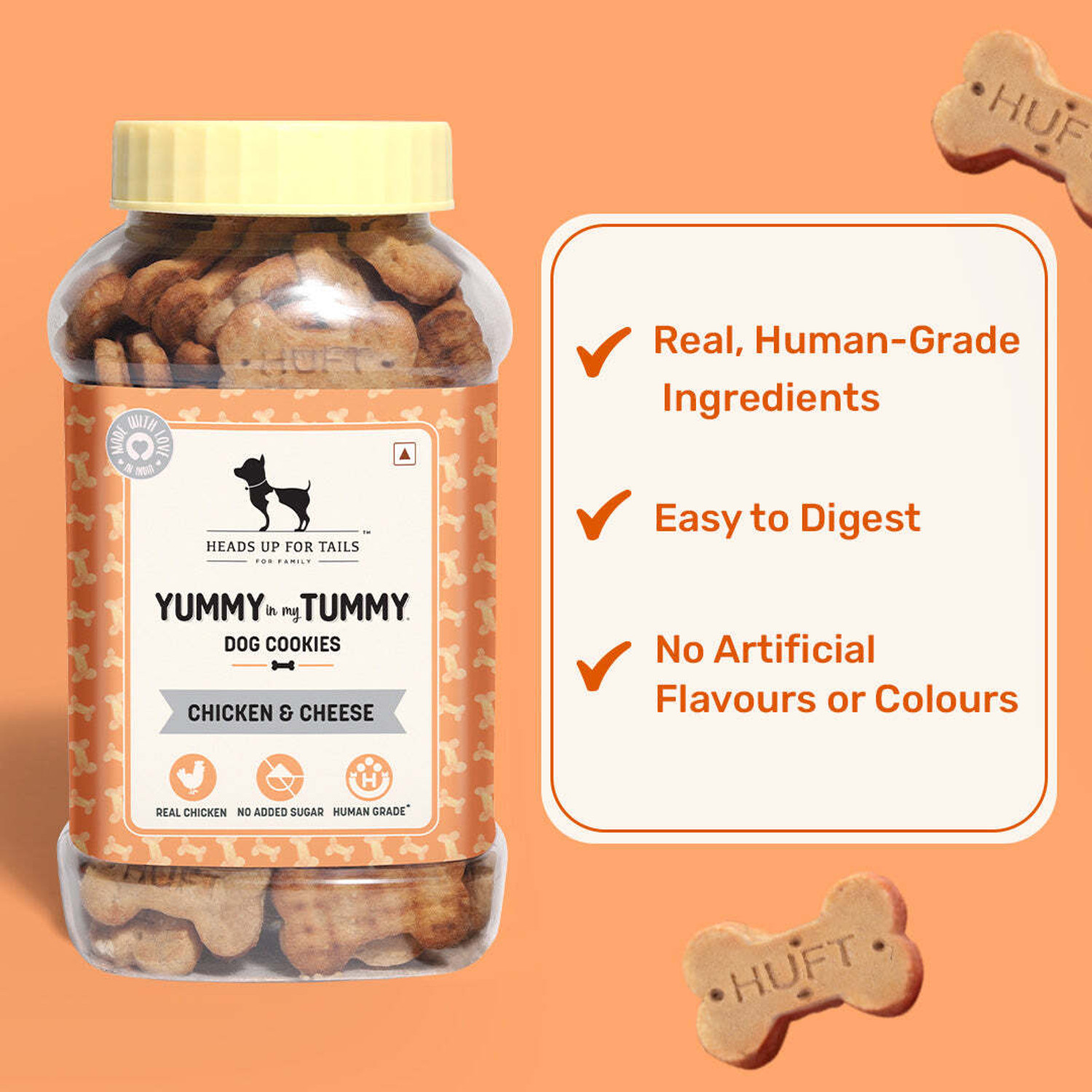 Image of Heads Up For Tails HUFT YIMT (Yummy in My Tummy) Dog Biscuits- Chicken & Cheese Chicken, Cheese Dog Treat