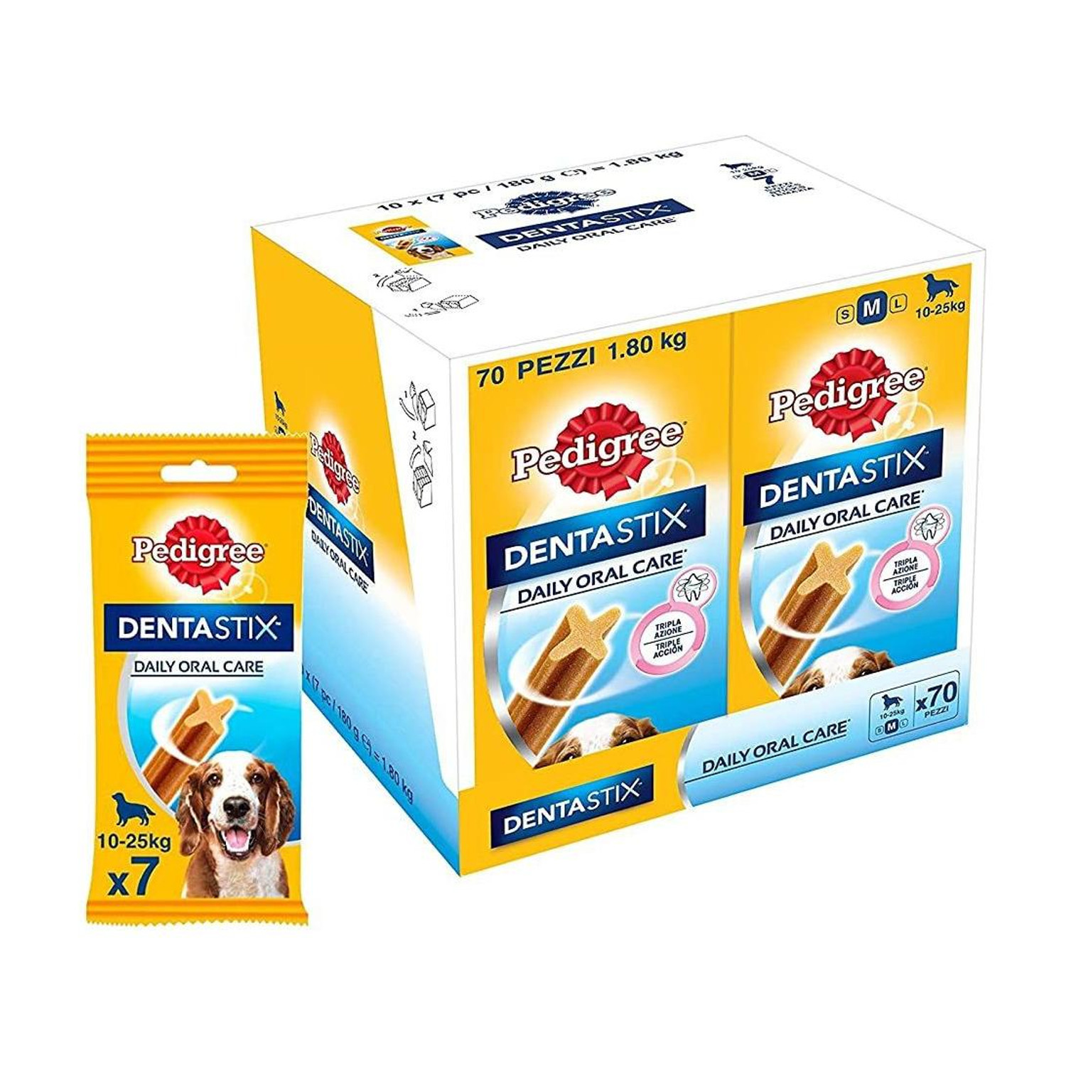Image of PEDIGREE Dentastix Medium Breed (10-25 kg) Oral Care Dog Treat (Chew Sticks) 10 Packs, (10*180GM) Dog Treat