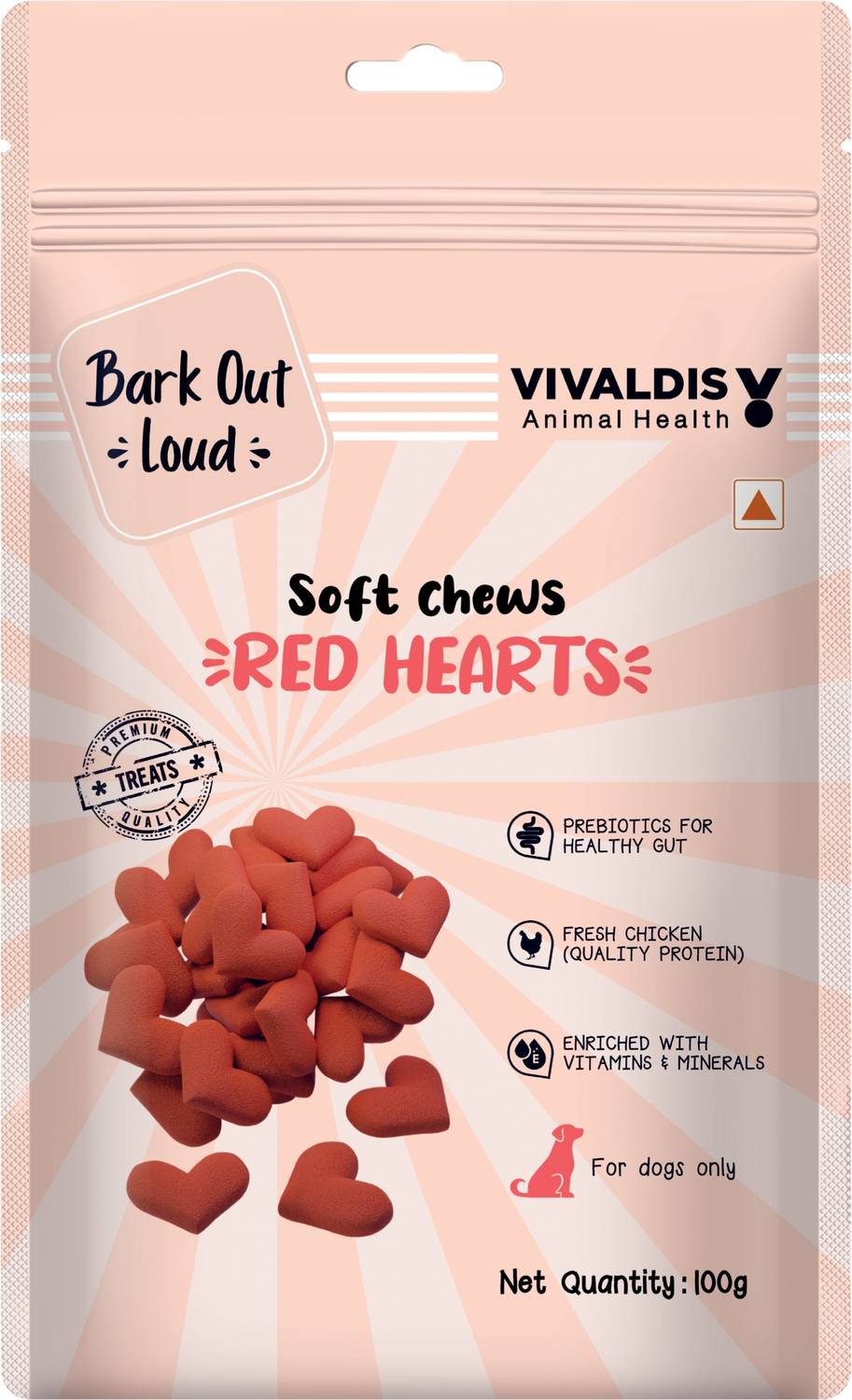 BARK OUT LOUD Red Hearts Soft Chews Chicken Dog Treat | High Protein dog Treats 100g Chicken Dog Treat