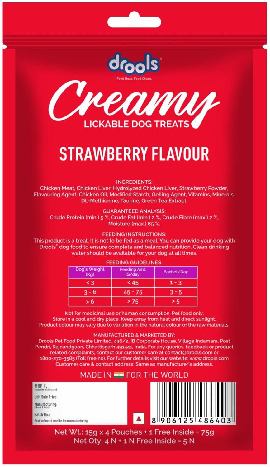 Image of Drools (15g x5),Creamy Sticks Tasty & Nutritious Snack for All Breeds, Strawberry Dog Treat