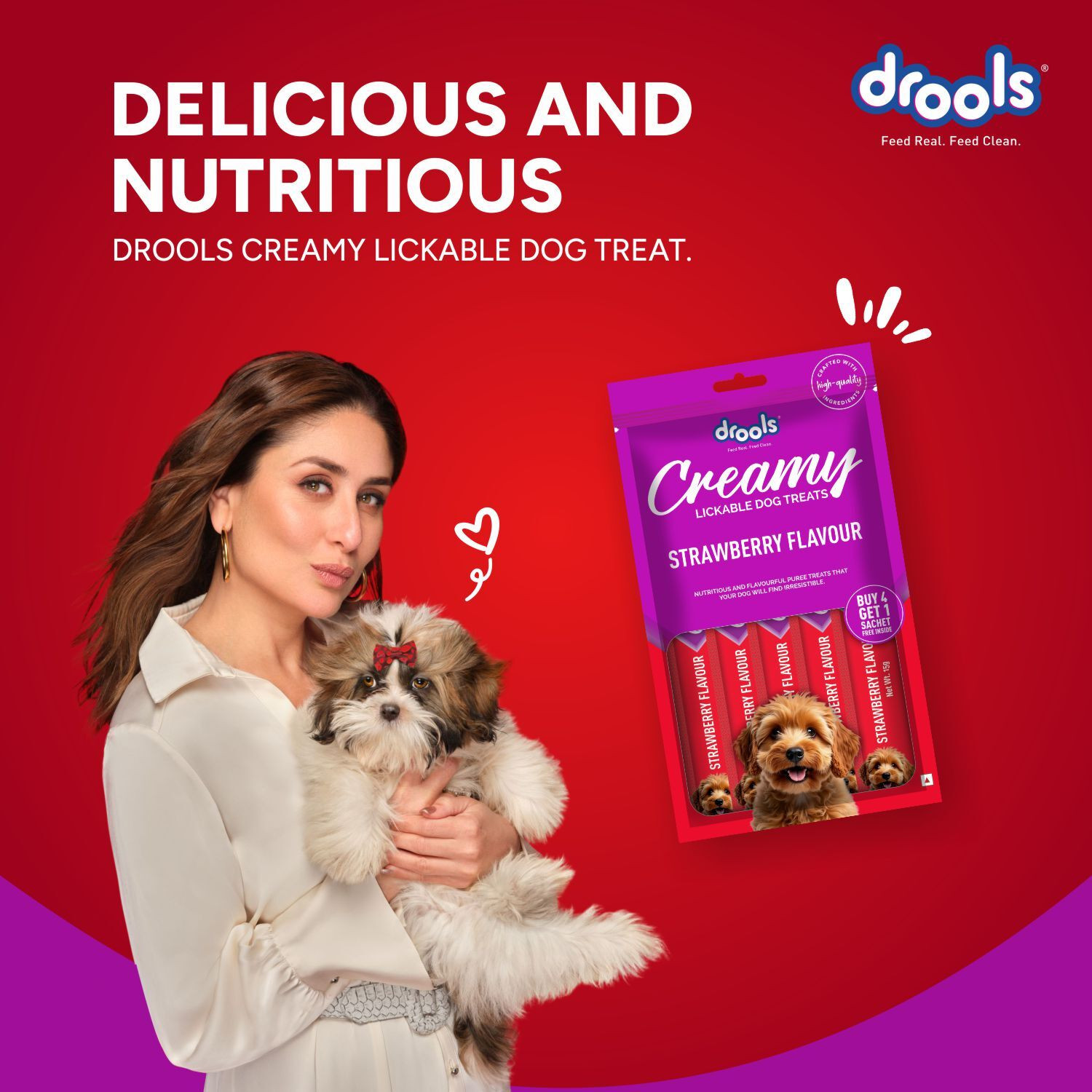 Image of Drools (15g x5),Creamy Sticks Tasty & Nutritious Snack for All Breeds, Strawberry Dog Treat