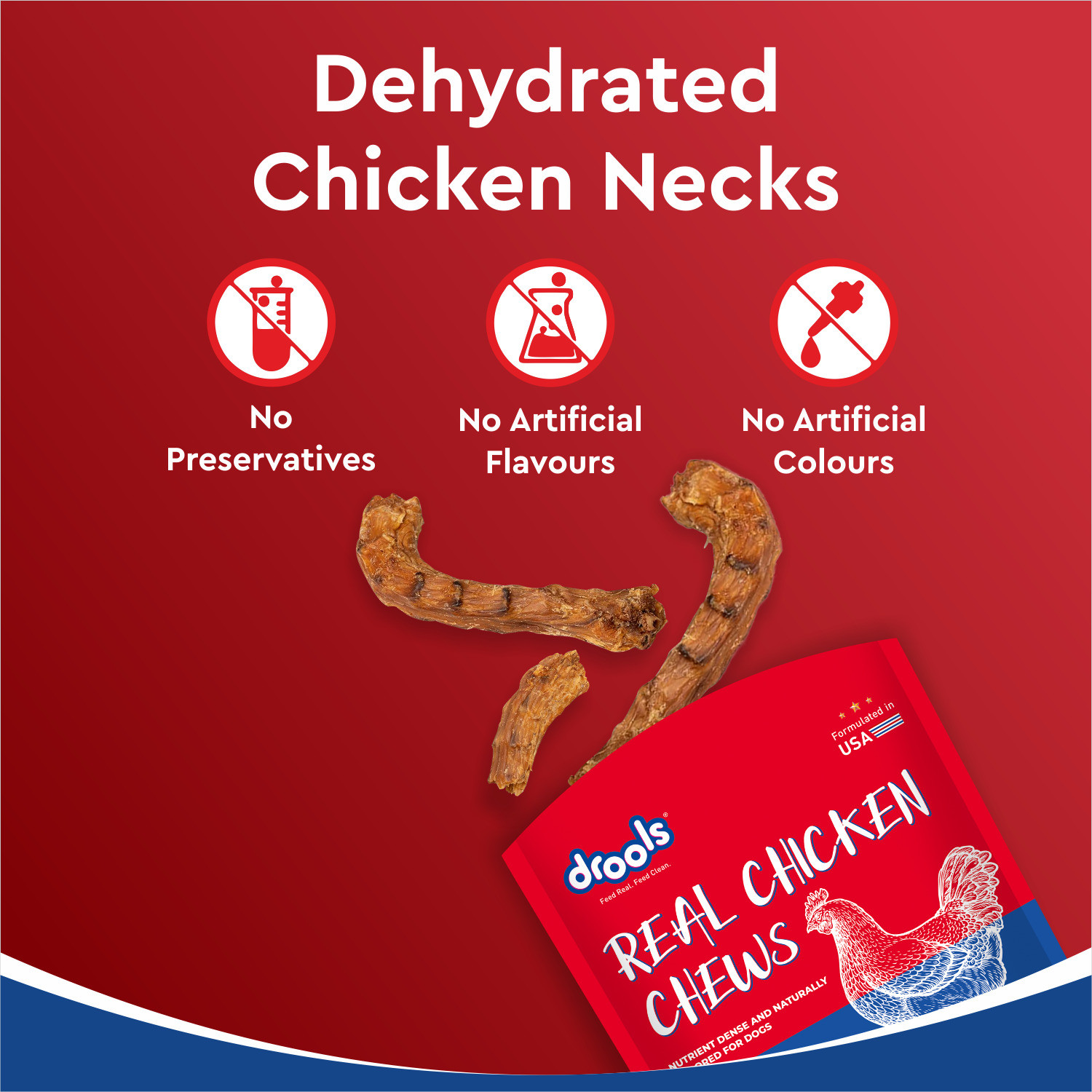 Image of Drools Dehydrated Real Chews Necks, Chicken Dog Treat