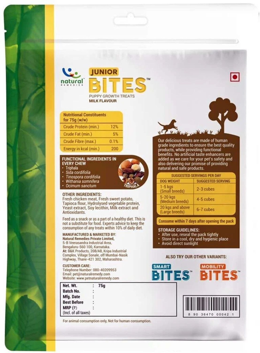 Image of Natural Remedies Junior Bites, Puppy Growth Treats, Milk Flavour for Pups of All Breeds Milk Dog Treat
