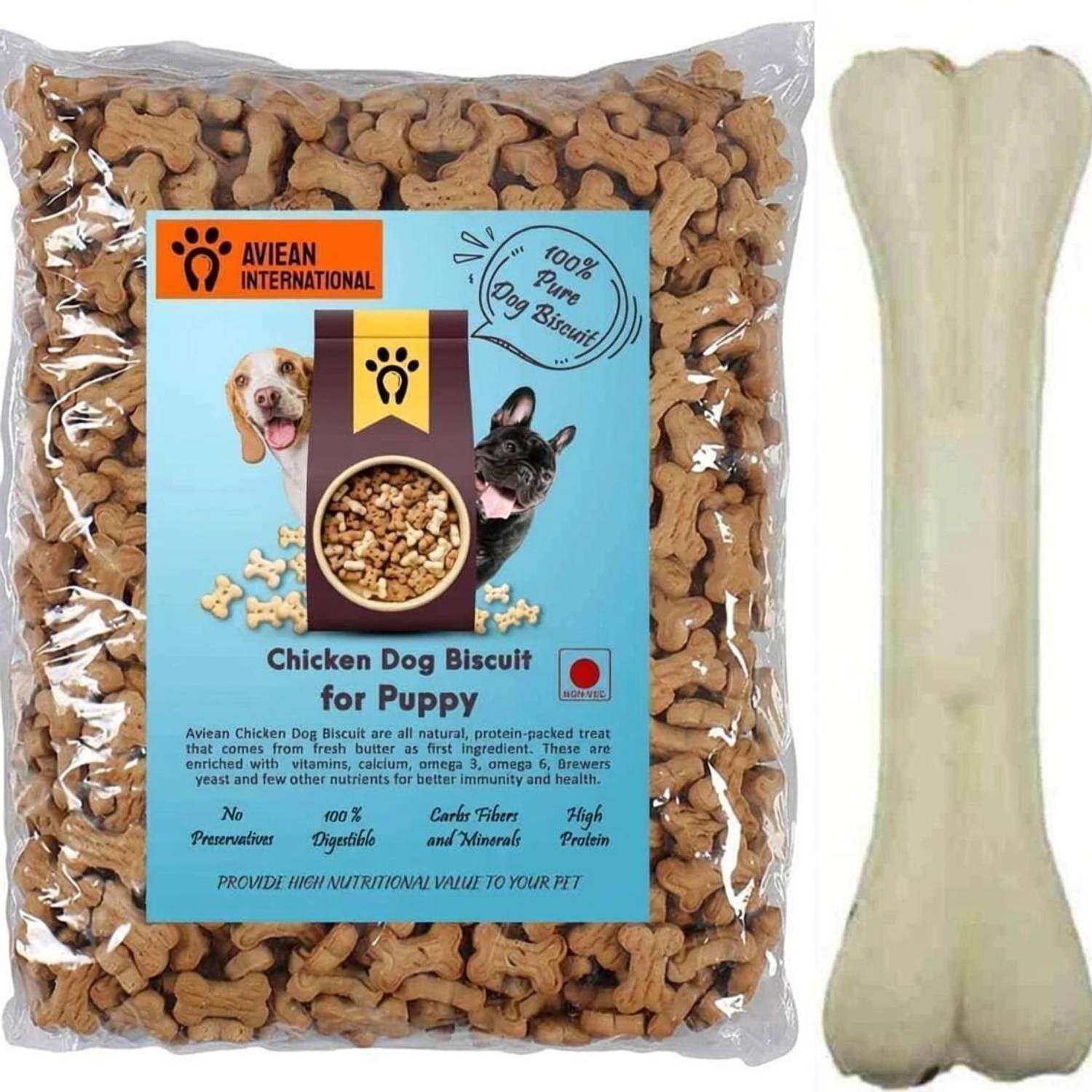 Aviean International Pet Treats 300 Gm Chicken Biscuits (6Inch Bone 1Pcs) Healthy Chicken 0.5 Kg Egg, Chicken Dog Treat