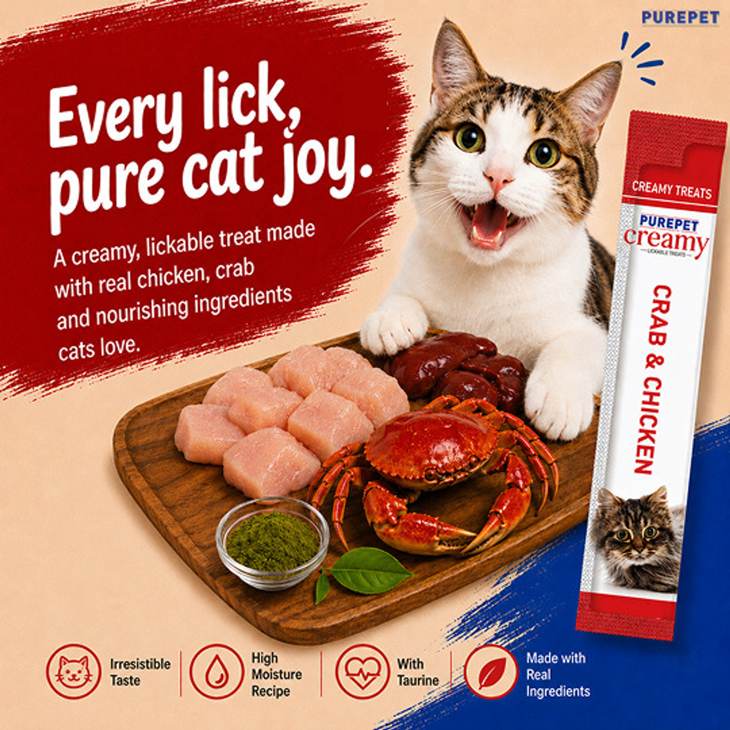 Image of Purepet Creamy Lickable Treat Crab and Chicken Cat Treat