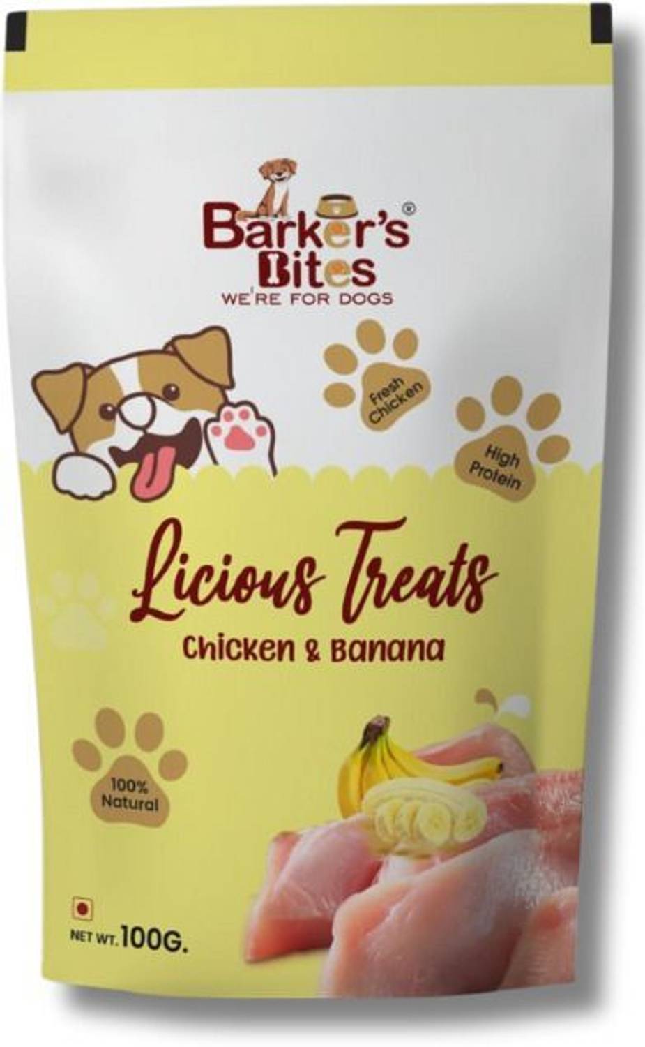 Barker's Bites 100% Natural Licious Treat Chicken & Banana | Fresh Chicken | High Protein | Banana, Chicken Dog Treat