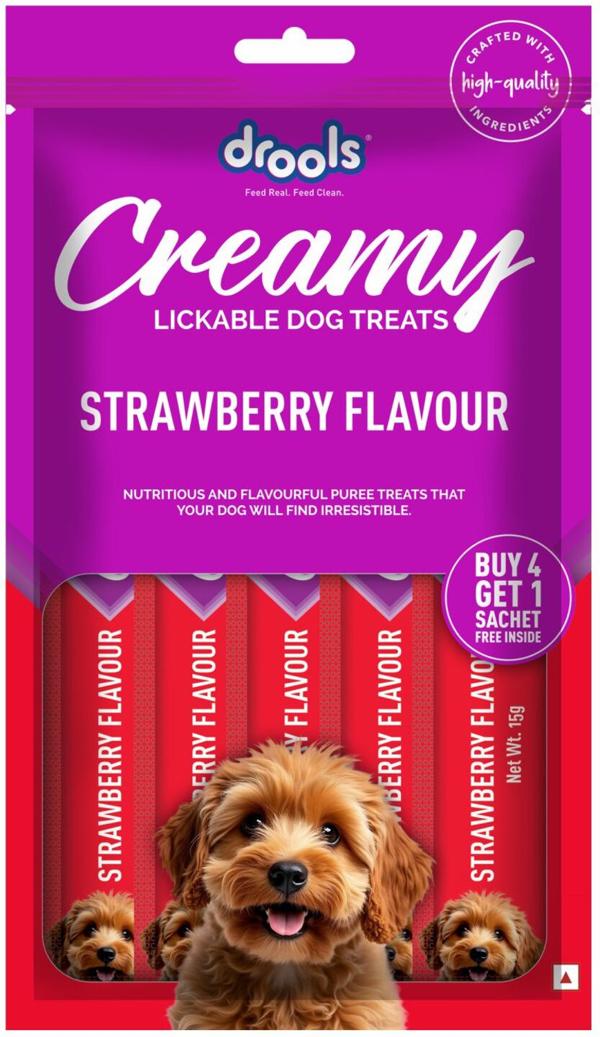 Image of Drools (15g x5),Creamy Sticks Tasty & Nutritious Snack for All Breeds, Strawberry Dog Treat