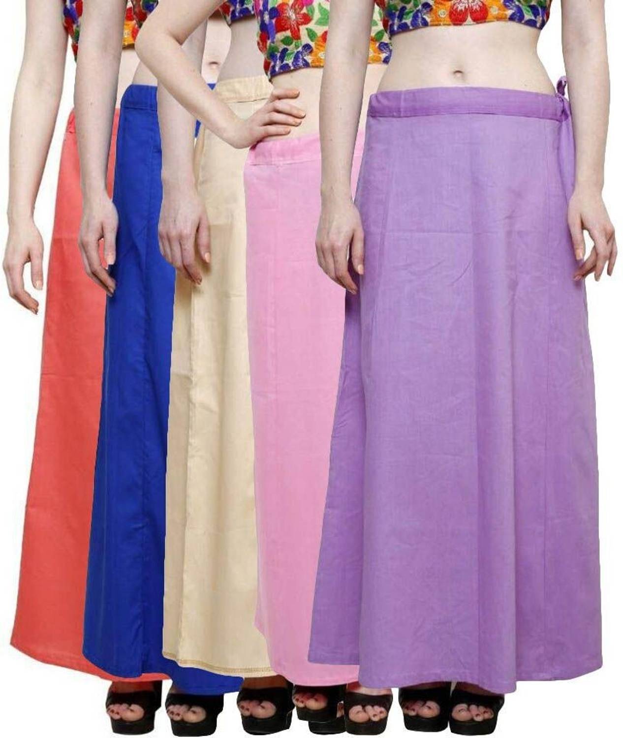 First Trend Fashions Women saree Gajri royal blue baby pink Beige Purple color fast Combo 5 Waist 38 Pure Cotton Petticoat