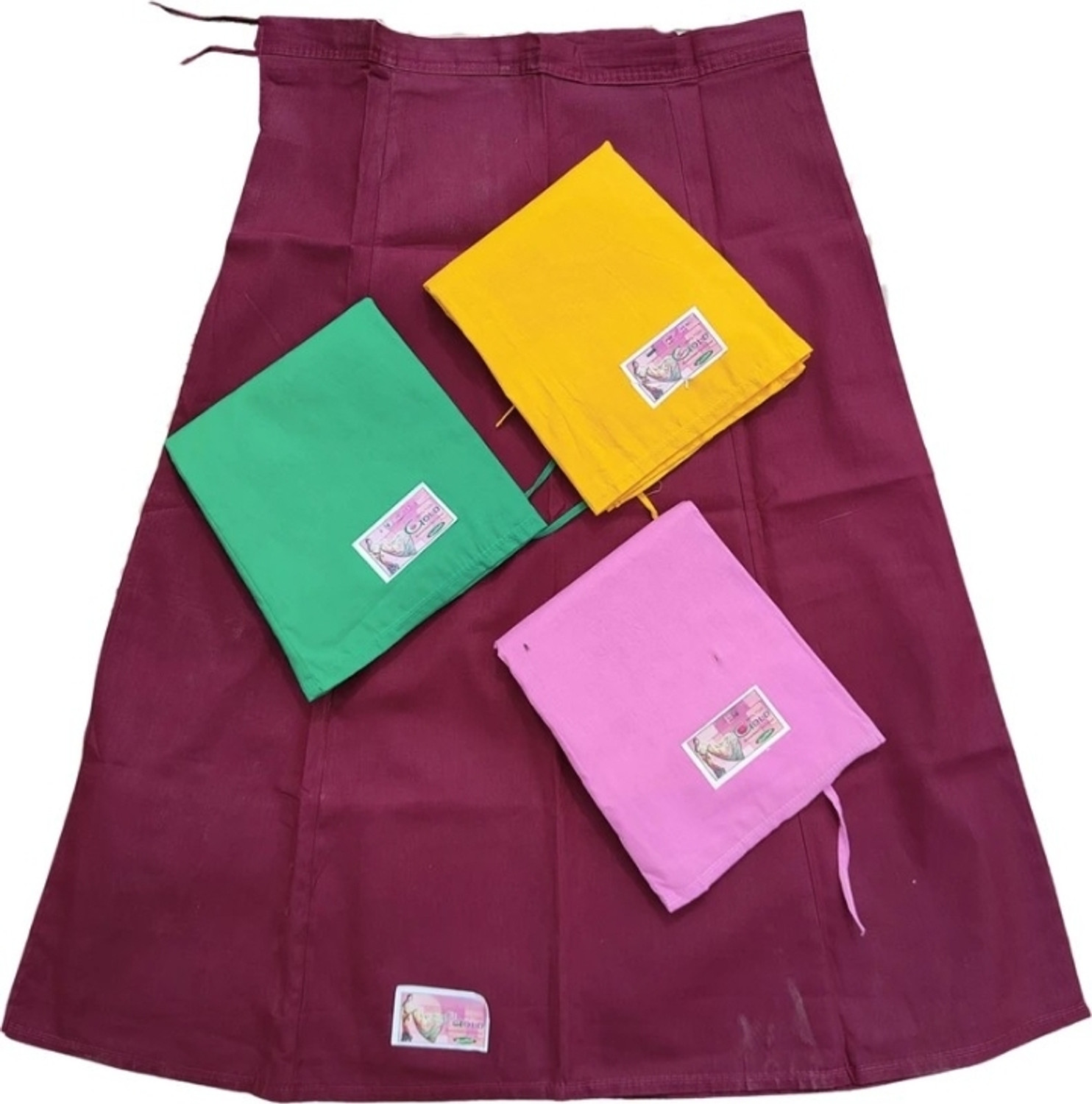 Image of ChetnaCreation 4 Premium Saree Petticoat for Women - Baby Pink, Yellow, Maroon, Rama Green Cotton Blend Petticoat